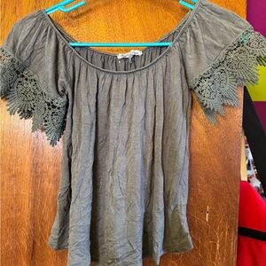 Charlotte Russe Olive Green Blouse with Lace Sleeves